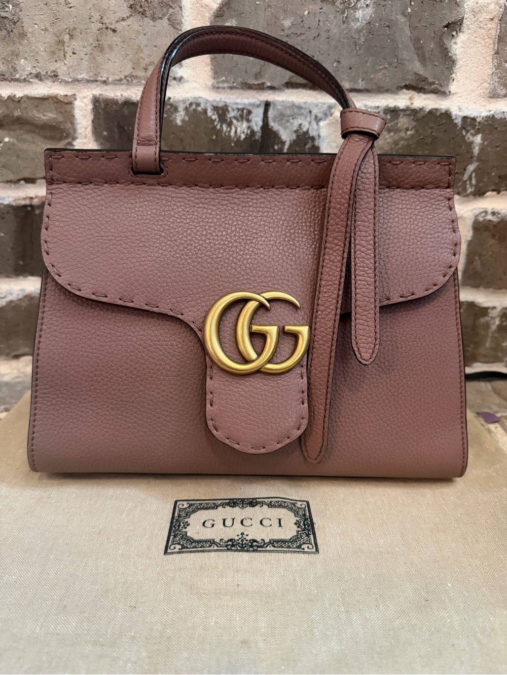 Gucci GG Marmont Textured Calfskin Top Handle Bag